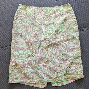 vintage 100% silk green paisley 90's pencil skirt worthington 12 embroidered